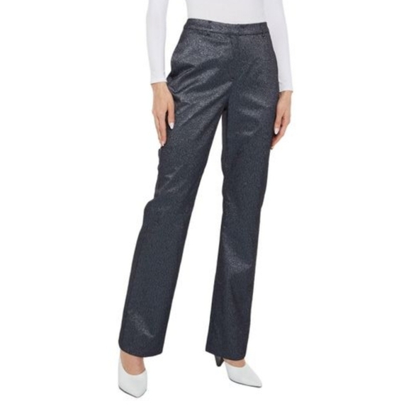 Karl Lagerfeld Paris Career Trousers Straight Leg Fine Pinstripe Slate Sparkly - Picture 1 of 15